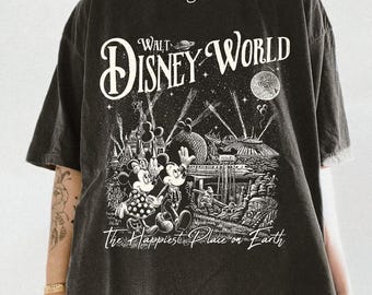 Vintage The Happiest Place on Earth T-Shirt, Crop Top, Retro 80s Disneyland Design, Mickey and Minnie Mouse Tee,Classic Disney Vacation Gift