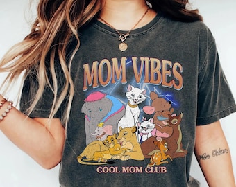 Retro jaren 90 Disney Mom Vibes T-shirt, crop top, vintage Disneyland Moederdagcadeau, koningin Sarabi, hertogin Perdita Kanga Mrs. Jumbo Design