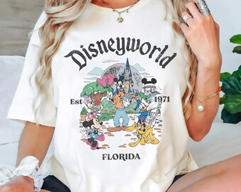 Camiseta vintage de Disneyworld Florida, top corto, camiseta de Walt Disney, Disneyworld (establecido en 1971), diseño de Mickey y sus amigos, regalo de vacaciones en Disney