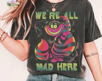 Retro 90s Disney Alice In Wonderland Tee, Crop Top, Cheshire Cat Neon Design, All Mad Here Collection, Magic Kingdom Gift, Vintage Disney