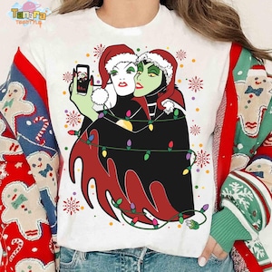 Disney Bösewichte Santa Maleficent und Böse Königin Selfie Weihnachten T-Shirt, Mickey&#39;s Merry Xmas Design, Disneyland Urlaub Geschenk, Retro 90er Jahre