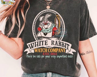 Vintage White Rabbit Watch Company 1951 T-Shirt, Crop Top, Disneyland Alice in Wonderland Character Tee, Retro 50s Disney Design, Classic