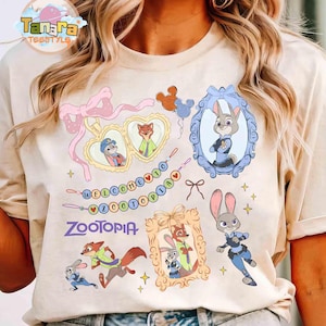 Retro 90s Zootopia Shirt, Crop Top, Coquette Bow Watercolor Design, Judy Hopps and Nick Wilde Disney Tee, WDW Family Trip Gift, Disney Movie