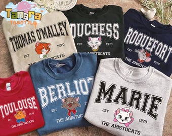 The Aristocats Disney T-Shirt, Character Squad Design, Magic Kingdom Collection, Perfect for Cat Lovers, Vintage Movie Gift for Family