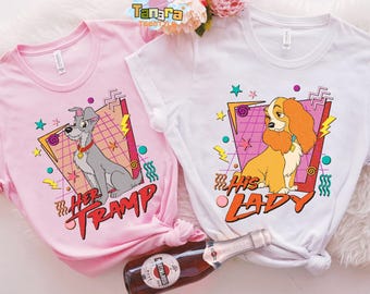 Retro 90s Couples Tramp And Lady T-Shirt, Crop Top, Magic Kingdom Disneyland WDW Trip Gift, Disney Valentine's Day Couple Matching Tee