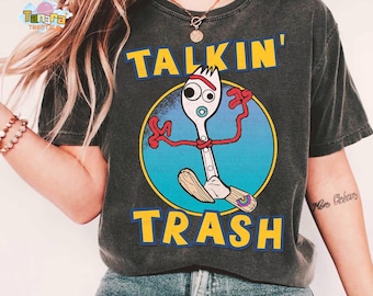 Camiseta retro de Disney Toy Story de los 90 con Forky Talkin Trash, top corto, diseño divertido de Pixar, regalo de WDW Magic Kingdom, camiseta de Jessie Woody Alien
