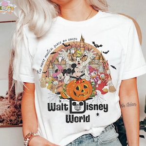 Vintage Disney World Halloween T-Shirt, Crop Top, Mickey and Friends Design, Retro 80s Disney Halloween Shirt, Perfect for Disney Fans