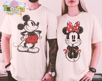 Retro 90s Minnie Mouse Tee, Vintage Disney Portrait, Classic Sketch Design, Perfect for Disney Lovers, Family Trip Souvenir