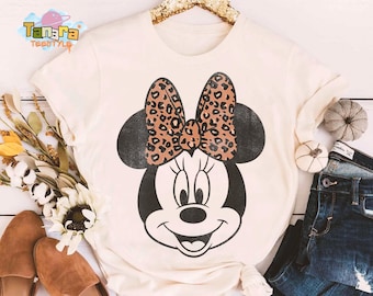Disney Minnie Mouse Leopard Bow Portrait Tee, Mickey and Friends Matching Shirt, Disneyland Family Vacation 2025, Holiday Trip Souvenir