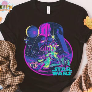 Star Wars A New Hope T-Shirt, Retro 80s Neon Graphic, Classic Movie Design, Galaxy&#39;s Edge Collection, Darth Vader Leia Han Solo Gift