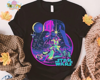 Star Wars A New Hope T-Shirt, Retro 80s Neon Graphic, Classic Movie Design, Galaxy's Edge Collection, Darth Vader Leia Han Solo Gift