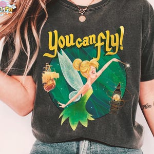 Retro 90s Disney Peter Pan Tinker Bell Tee, Crop Top, You Can Fly Design, Magic Kingdom Collection, Perfect for Disney Fans, Classic Fairy