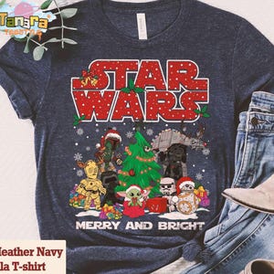 Star Wars Christmas Tee, Disney Holiday Shirt with Character Lights, Galaxy's Edge Tree Design, Family Party 2025, Festive Gift Idea