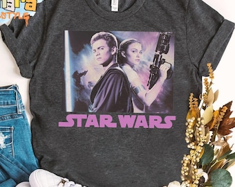 Star Wars Padme & Anakin Skywalker Portrait Shirt, Retro 77 Design, Galaxy's Edge Gift, Perfect for Star Wars Fans, Family Birthday Present