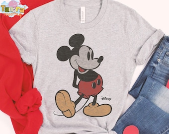 Disney Classic Pose Micky Maus T-Shirt, Crop Top, Vintage BTW Magic Kingdom Disneyland Familienurlaub Urlaub Geschenk,Mickey und Freunde Tee