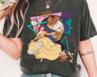 Retro 90s Disney Beauty and the Beast Tee, Classic Character Squad Design, Belle Princess Cogsworth Shirt, Magic Kingdom Gift, Disneyland