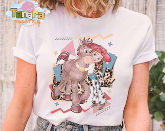 Retro 90s Watercolor Jessie and Bullseye T-Shirt, Crop Top, Disney Pixar Toy Story Cowgirl Tee, Western Country Design, Disneyland Trip Gift
