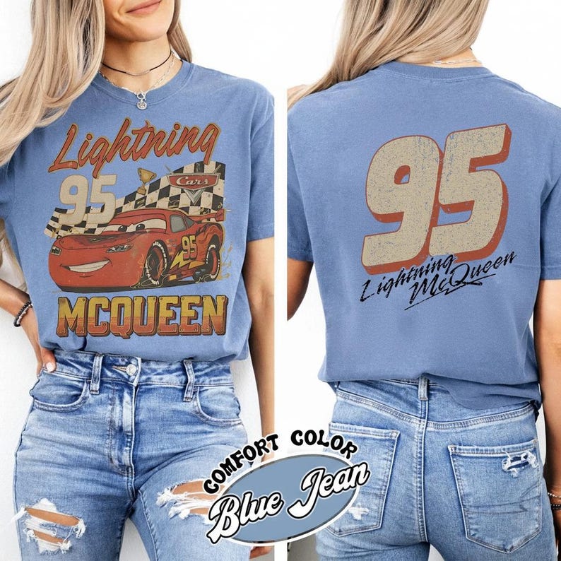 Retro Lightning McQueen T-shirt, Disney Pixar Cars Graphic T-shirt, Vintage McQueen T-shirt, Familjesemester Disneyresa T-shirt 2026 bild 3