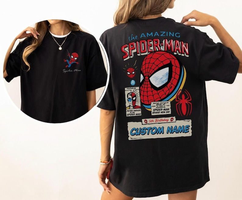 Camiseta de Spider-Man 2026 de doble cara, camiseta de El Asombroso Spider-Man: Un Nuevo Día, camiseta de superhéroe de cómic, regalo de cumpleaños para niños imagen 3