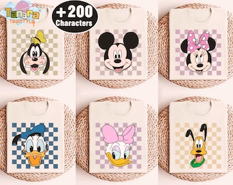 Retro 90s Mickey and Friends Checkered T-Shirt, Vintage Disney Design, Birthday Party Gift, WDW Trip Souvenir, Disneyland Family Outfit