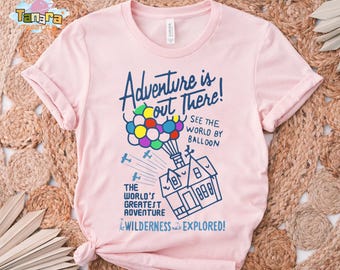 Retro 90s Disney Pixar Up Adventure Is Out There Tee, Crop Top, Line Art Design, Perfect for Disney Fans, Magic Kingdom Trip Gift
