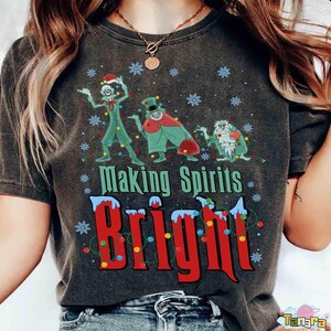 Disney Haunted Mansion Tee, Crop Top, Making Spirits Bright Christmas Design, Hitchhiking Ghosts, Disney Xmas Light, Disneyland Disneyworld.