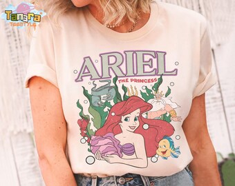 Koszulka z plakatem „Mała Syrenka” w stylu retro z lat 90., krótki top, Disney Ariel Sebastian Flounder, prezent dla rodziny z Disneylandu na wakacje