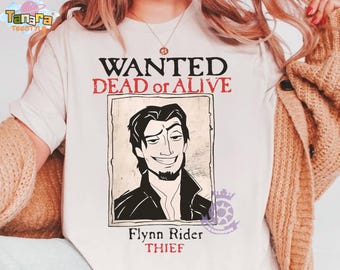 Retro 90s Disney Tangled Flynn Rider Tee, Crop Top, Wanted Dead Or Alive Thief Design, Rapunzel Magic Kingdom Gift,Disneyland Birthday Shirt