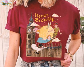 T-shirt Peter Pan et ses amis ne grandissent jamais, haut court, cadeau de famille Disneyland, t-shirt la fée clochette Wendy Flight Neverland, vintage Disney