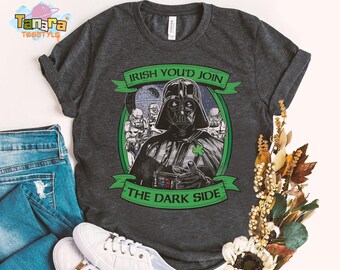 Retro 90s Star Wars St Patrick's Day Tee, Crop Top, Irish You'd Join The Dark Side, Four Leaf Clover Galaxy's Edge Design, St Patty's