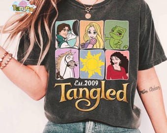 Retro 90s Disney Tangled Characters Tee, Crop Top, Est 2009, Magic Kingdom Design, Rapunzel Flynn Rider Shirt, Disneyland Vacation Gift