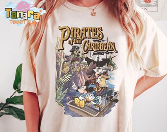 Disney Mickey Mouse Pirates of the Caribbean Shirt, Retro 90s Disneyland Design, Mickey and Friends Gift, Family Birthday Gift,Adult Kid Tee