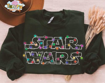 Camiseta com Luzes de Natal de Star Wars, Camiseta Engraçada para Festas, Design Inspirado em Galaxy's Edge, Perfeita para Festas de Natal, Presente para Fãs de Star Wars