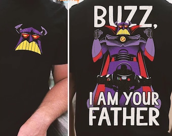 Camiseta retrô dos anos 90 com estampa dupla de Zug e Buzz Lightyear "Eu sou seu pai", cropped, Disney Pixar Toy Story, ideias de presentes para o Dia dos Pais, aniversário do papai e viagem em família.