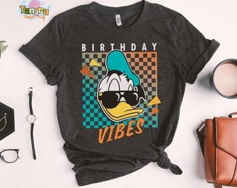 Disney Donald Duck Birthday Vibes Tee, Crop Top, Retro 80s Mickey and Friends Design, Unisex Family Birthday Gift, Classic Cartoon T-Shirt