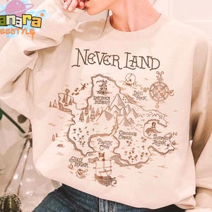 Disney Peter Pan Nimmerland Karte T-Shirt, BTW Magic Kingdom Disneyland Grafik T-Shirt, Klassisches Vintage Design, Familien Geburtstagsgeschenk, Unisex Shirt