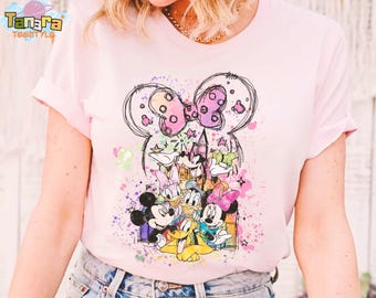 Retro 90s Disney Castle Watercolor Mickey And Friends Tee, Crop Top, Pluto Donald Goofy Shirt, Minnie And Daisy, Disneyland Family 2025 Trip