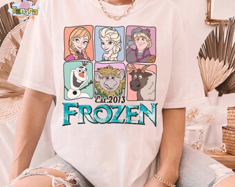 Camiseta de personajes de Frozen de Disney, top corto, foto grupal de Elsa, Anna y Olaf, WDW Magic Kingdom Disneyland, camiseta navideña familiar, estilo retro de los 90