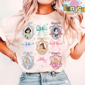 Retro 90s Coquette Bows Disney Princess Shirt, Watercolor Magic Kingdom Design, Matching Family Gift, Belle Snow White Aurora