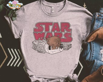 Camiseta retrô dos anos 90 Star Wars Chewie Millennium Falcon, top curto, design vintage com rabiscos, perfeita para fãs de Star Wars, presente para amantes de Wookiees, Galaxy
