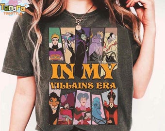Camiseta de villanos de Disney, diseño clásico de Úrsula, Cruella, Maléfica, cicatriz de Hades, colección In My Villain Era, perfecta para fanáticos de Disney.