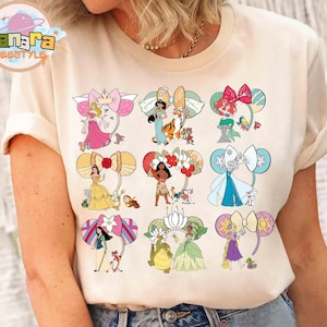 Disney Princess Mickey Ears Coquette Bows Shirt, Aurora Ariel Belle Cinderella Tiana Tee, Magic Kingdom Disneyland Trip Gift, Classic Disney