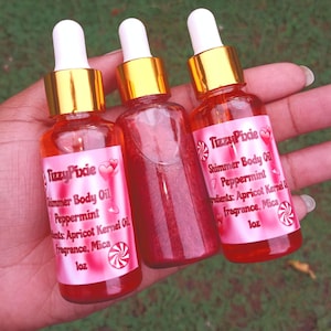 Lichaamsolie met pepermuntsuikergoed, lichaamsolie met geurende glans, hydraterende lichaamsolie, lichaamsolie