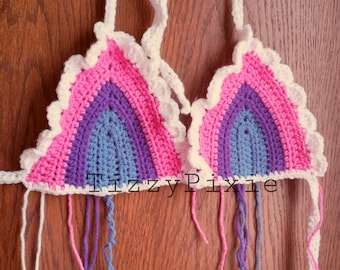 Bisexual Top, Pride Top, Bisexual Pride Crochet Bra, Custom Crochet Top