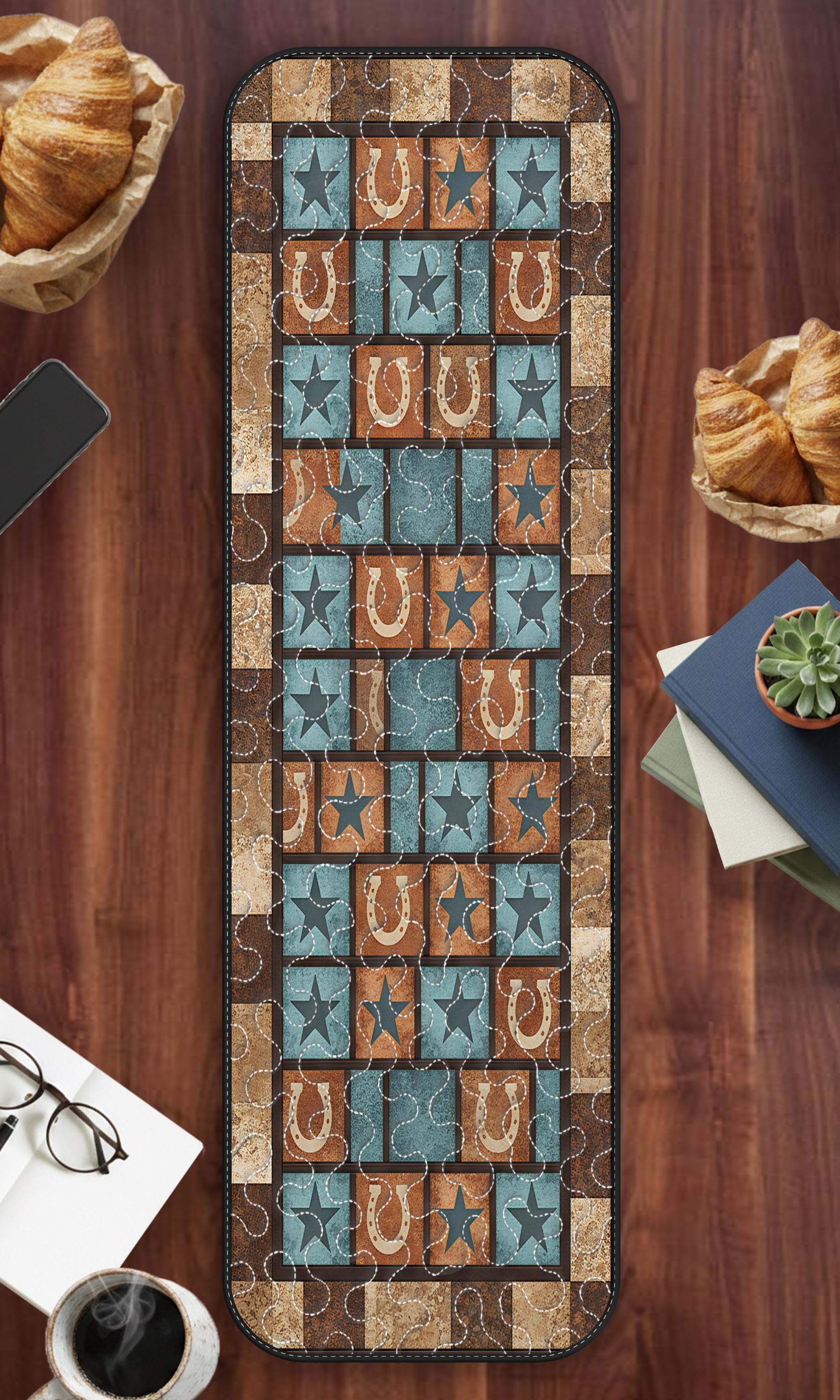 Western Rustic Table Runner Rustic Horseshoe and Star Quilted Table Runner, Western Southwest Table ...