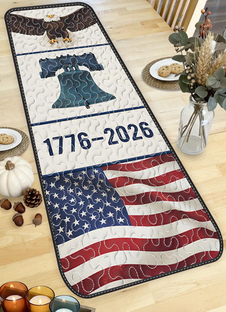Discover Patriotic Eagle Liberty Bell Quilted Table Runner, 250 Years 1776-2026 American Flag Table Decor, USA Heritage Quilt, Home Decor Runner