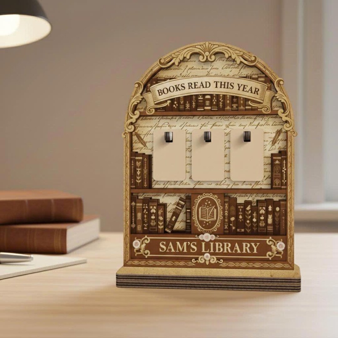 Sarah's Library Book Tracker Dark Espresso Brown Floral Pattern Wooden ...