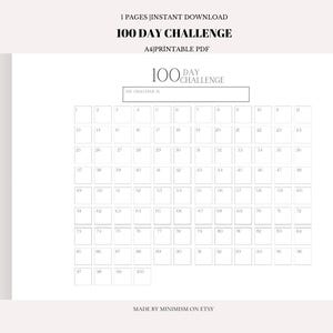 100-Day Goal Tracker or Habit Journal - Printable Progress Tracker, A4, Instant Download PDF