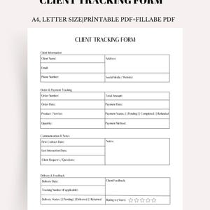 Client Information or Progress Tracker | Printable & Digital Download Form