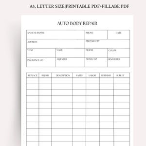 Customizable Automotive Service Invoice Template - Printable Auto Repair Estimate & Oil Change Invoice | Instant Download